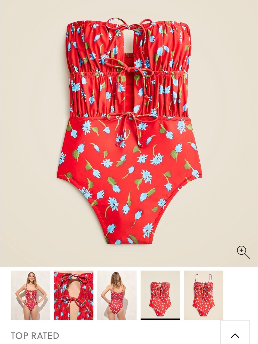 J. Crew Red One-Piece Swimsuit with Blue Floral Print - Picture 5 of 6